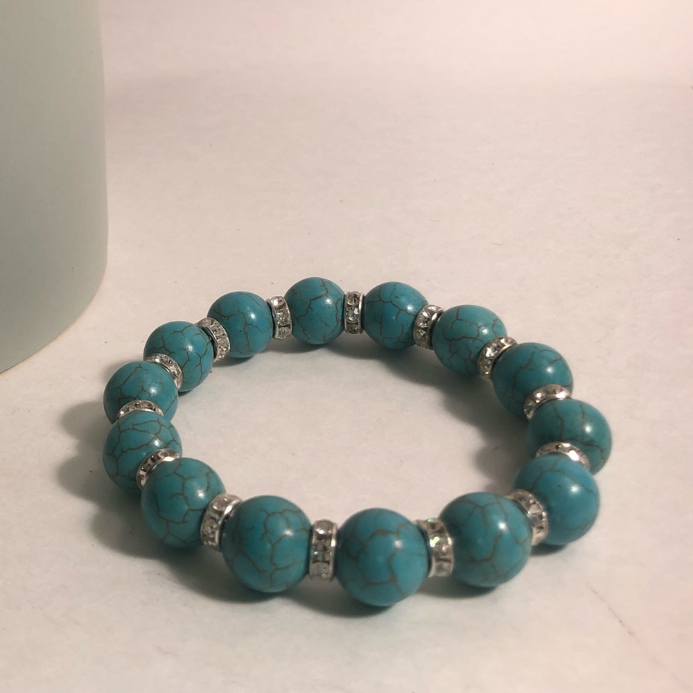 Turquoise stone with Rhinestone Stretch Br…